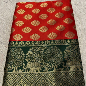 Generic Women's Jacquard Printed Saree With Unstitched Blouse 5.5Mtr (Red)