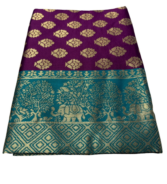 Generic Women's Jacquard Printed Saree With Unstitched Blouse 5.5Mtr (Purple) - Image 2