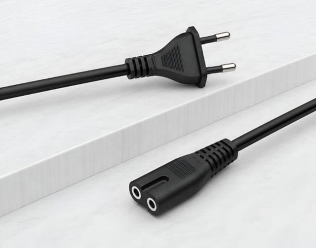 2Pin Universal AC Power Cord Wire 2.3m (7.5 ft) Compatible with LED TV, Printer, Laptop, PC, Camera (Black) - Image 3