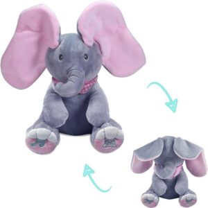 Wool Peek-a-Boo Musical Elephant Plush Toy (Grey-Pink)