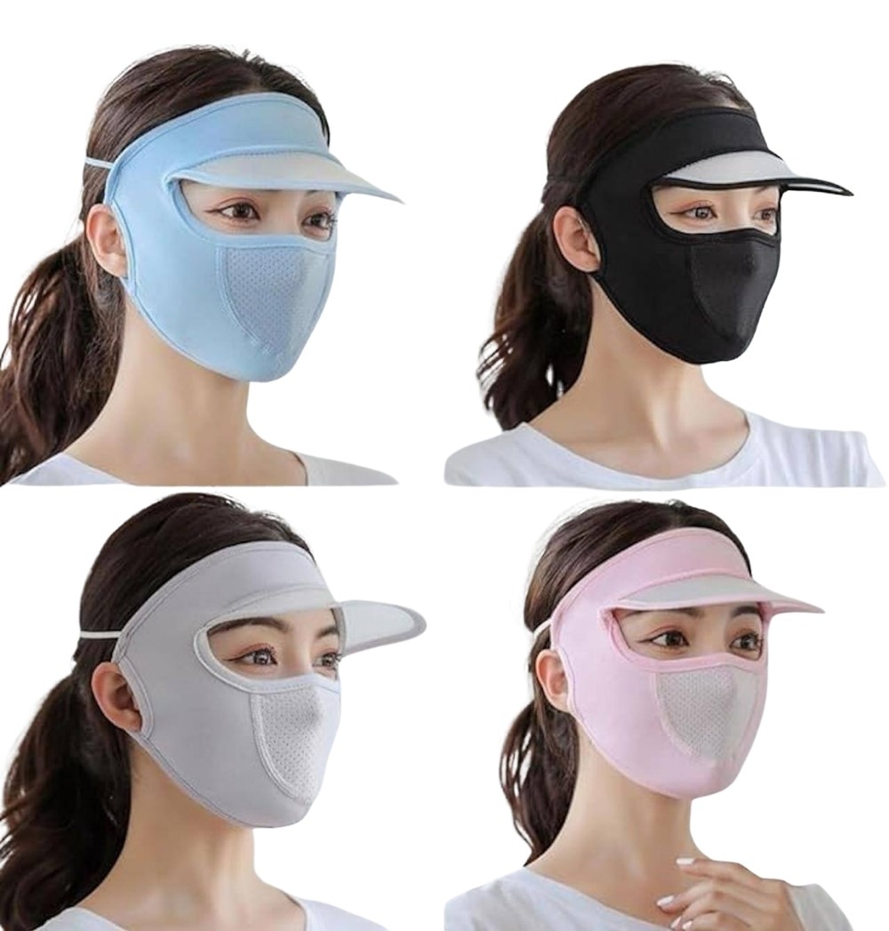 Elastic Women Cap With Mask (Multicolor) - Image 2