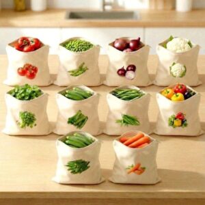 Cotton Vegetable Bag Size 12*12 - 10 Pieces Set (Beige)