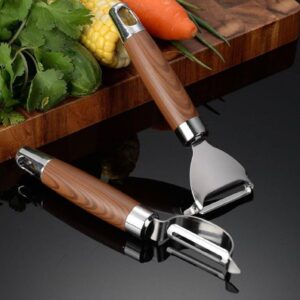 Stainless Steel-Wood 2 pieces set Vegetable Peeler Sets (Silver)