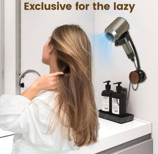 Wood-Plastic Hair Dryer Holder (Black) - Image 3