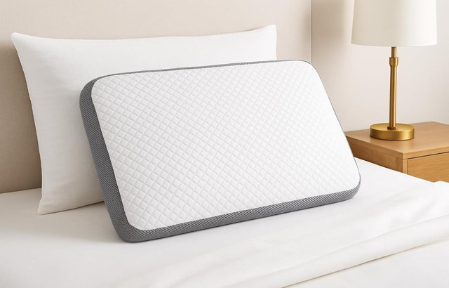 Memory Foam Orthopedic Memory Foam Pillow For Sleeping (White-Grey) - Image 3