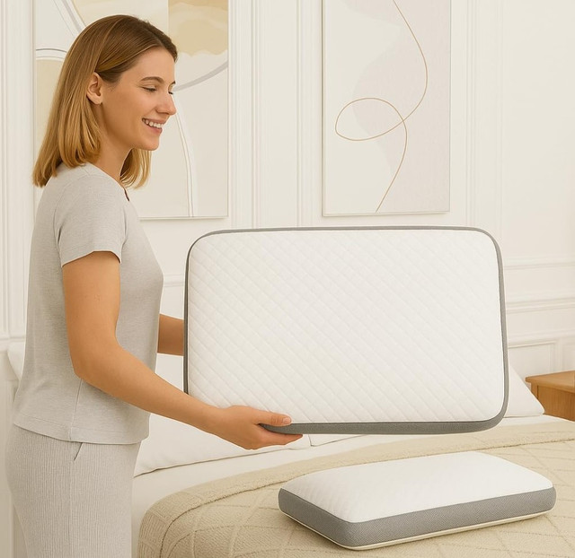 Memory Foam Orthopedic Memory Foam Pillow For Sleeping (White-Grey) - Image 4