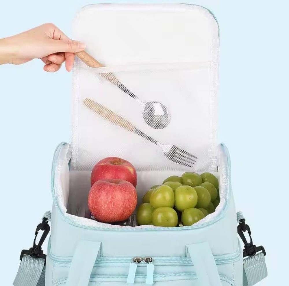 Cotton Dual Zipper Lunch Bag (Multicolor) - Image 4