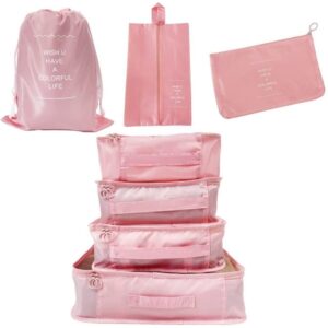 Nylon 7 Pcs Travel Waterproof Storage Bag (Pink)