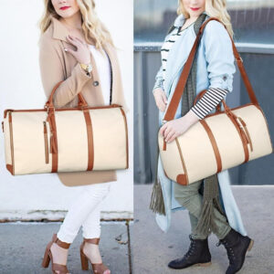 Faux Leather 2-In-1 Convertible Travel Bag (Beige)