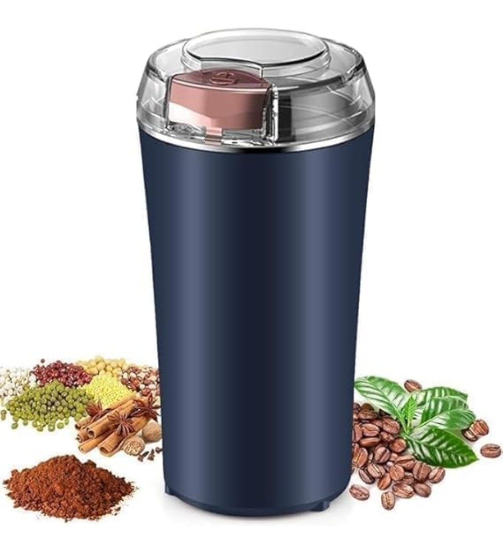 Plastic-Stainless Steel Electric Coffee Bean Grinder (Navy Blue)